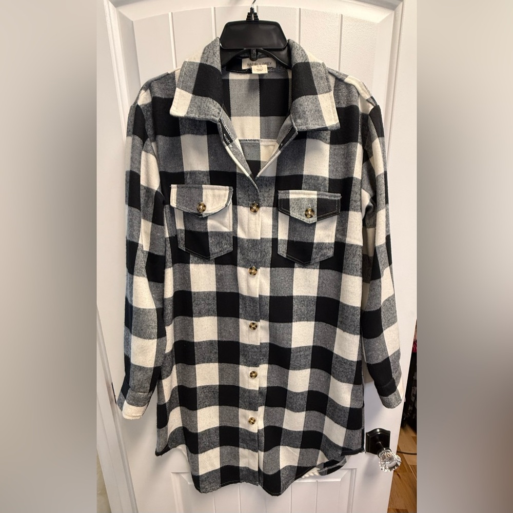 Happily Grey  buffalo plaid flannel shirt dress or duster size medium NWOT